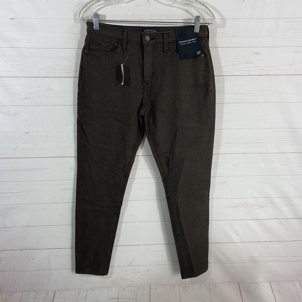 Banana Republic Womens Mid-Rise Skinny Ankle Jeans Sz 27 Brown Plaid Stretch New